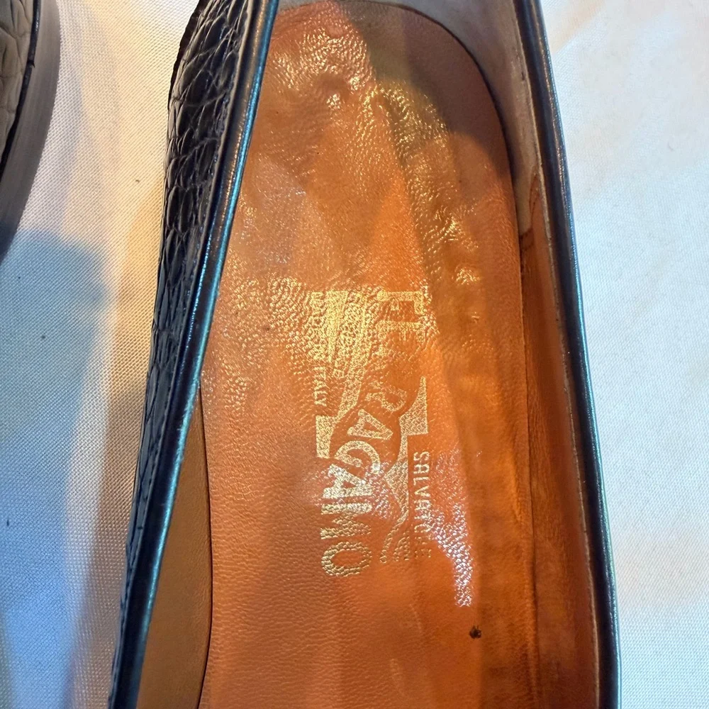 Salvatore Ferragamo Exotic Black Crocodile Leather Mens Penny Loafers Sz 10D
